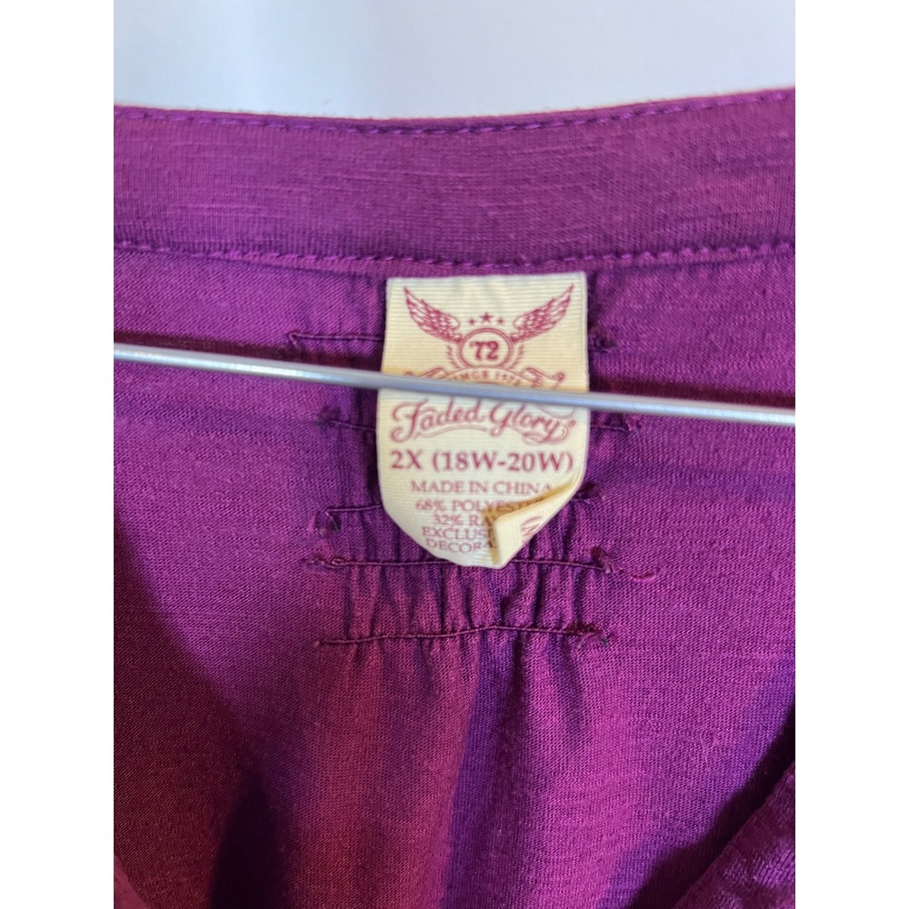 Faded Glory Womens Henley Pintuck Pleated Slub Knit Top Purple 2X - Picture 3 of 6